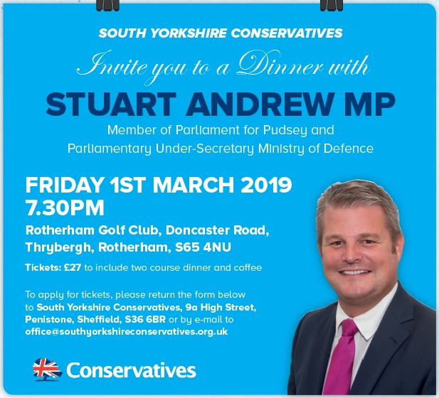 Dinner with Stuart Andrew MP, Friday 1st March 2019, Rotherham | Doncaster